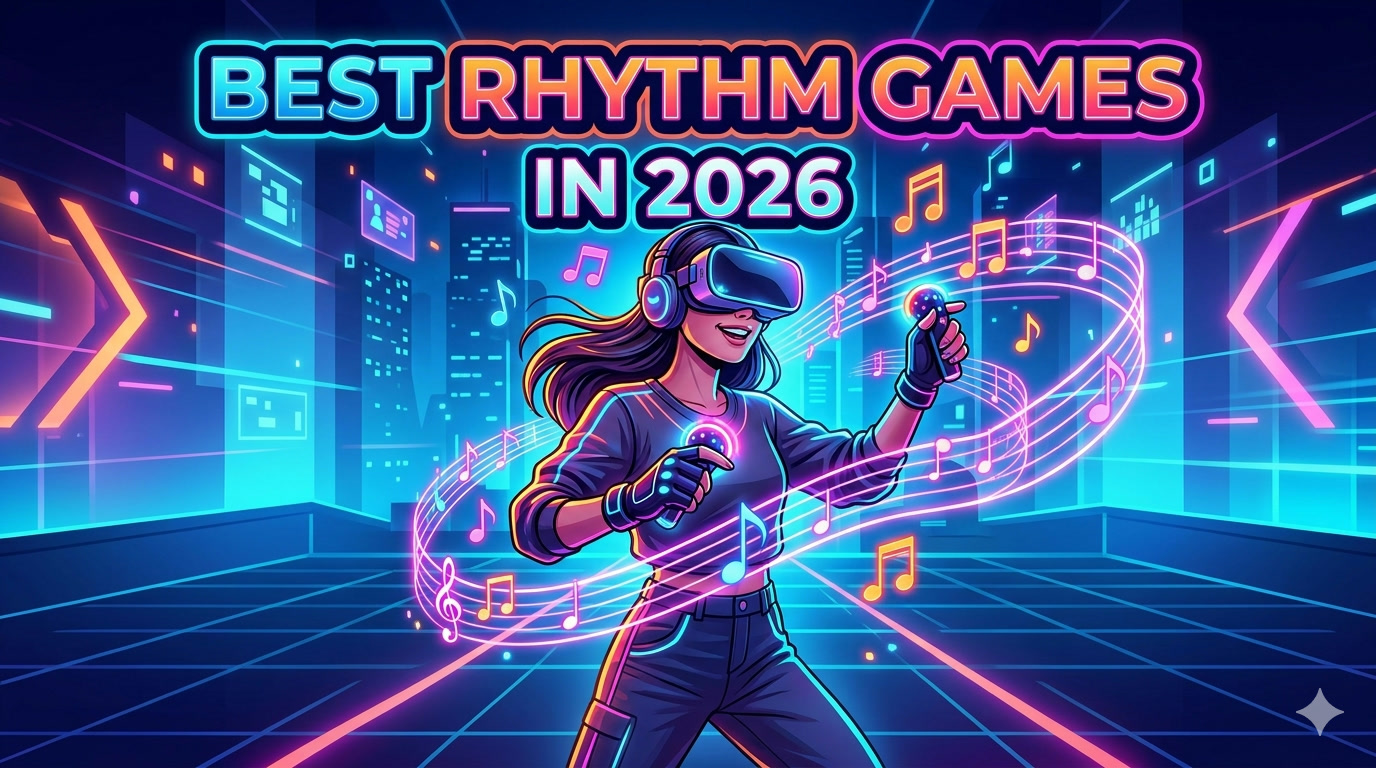Toy Runner poster art used as a cover image for a guide to rhythm games across VR, mobile, and web